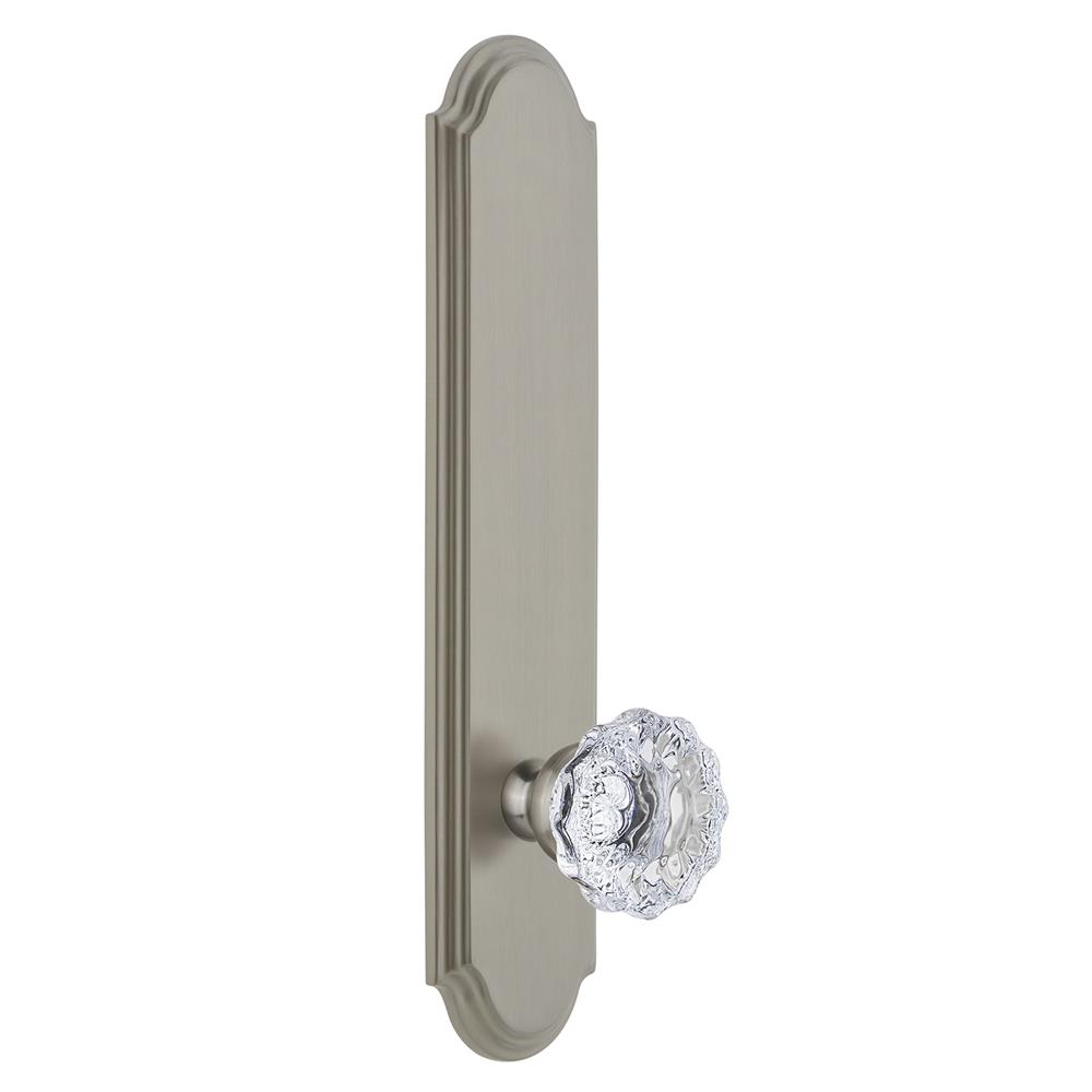 Grandeur by Nostalgic Warehouse ARCFON Arc Tall Plate Privacy with Fontainebleau Knob in Satin Nickel
